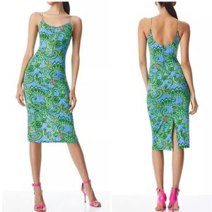 NWOT Alice + Olivia DELORA SPAGHETTI STRAP MIDI DRESS Paisley stretchy xs s 2 4